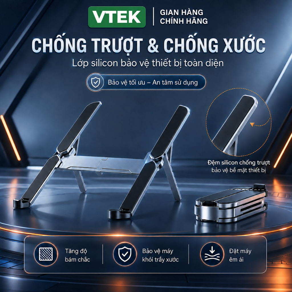 Giá đỡ laptop kim loại gấp nhỏ gọn VTEK, kệ để laptop, giá đỡ máy laptop GD11
