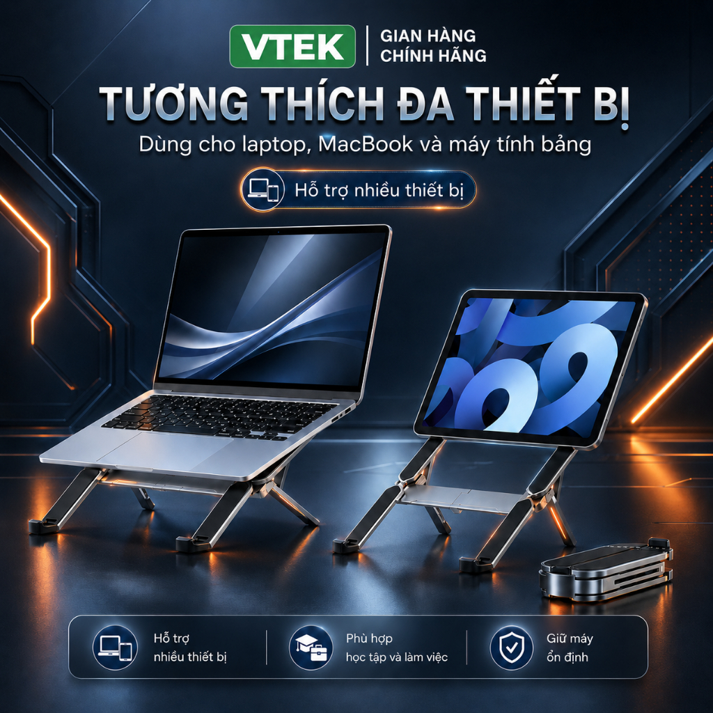 Giá đỡ laptop kim loại gấp nhỏ gọn VTEK, kệ để laptop, giá đỡ máy laptop GD11
