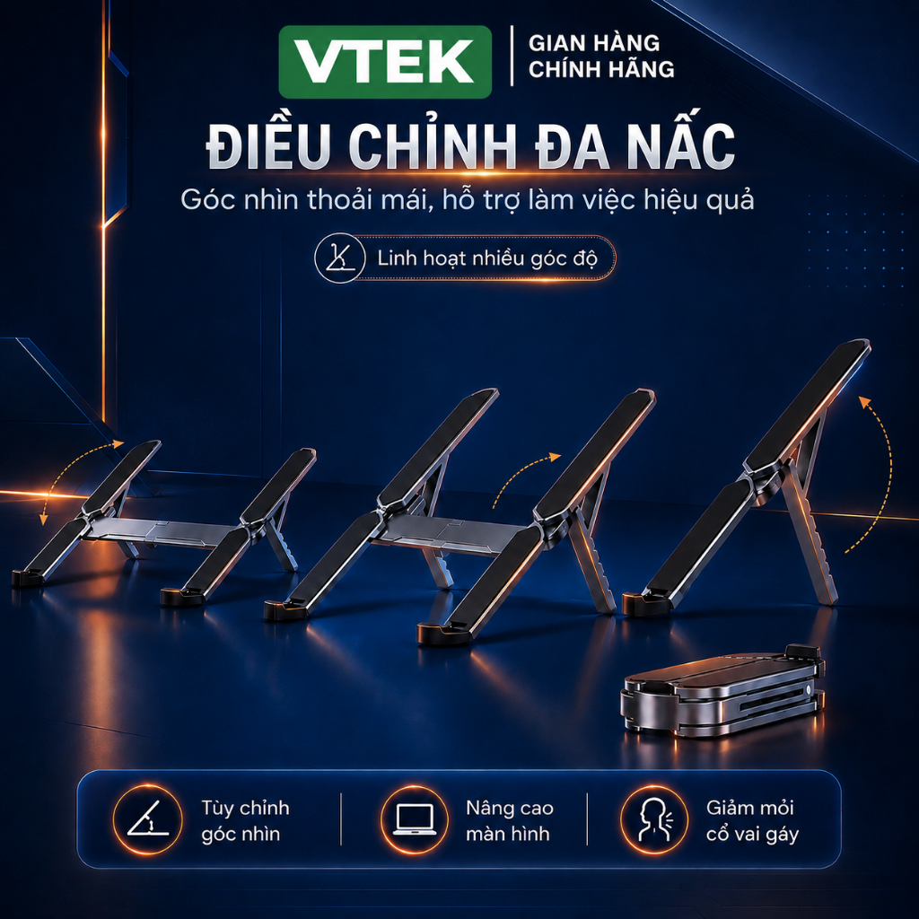 Giá đỡ laptop kim loại gấp nhỏ gọn VTEK, kệ để laptop, giá đỡ máy laptop GD11