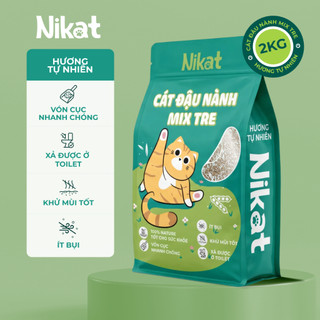 Cát đậu nành mix tre NIKAT 2KG, cát vệ sinh cho mèo không bụi, vón cục, khử mùi tốt, tiết kiệm