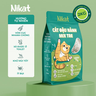 Cát đậu nành mix tre NIKAT 2KG, cát vệ sinh cho mèo không bụi, vón cục, khử mùi tốt, tiết kiệm