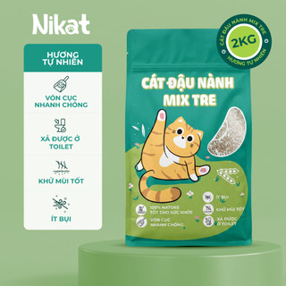 Cát đậu nành mix tre NIKAT 2KG, cát vệ sinh cho mèo không bụi, vón cục, khử mùi tốt, tiết kiệm