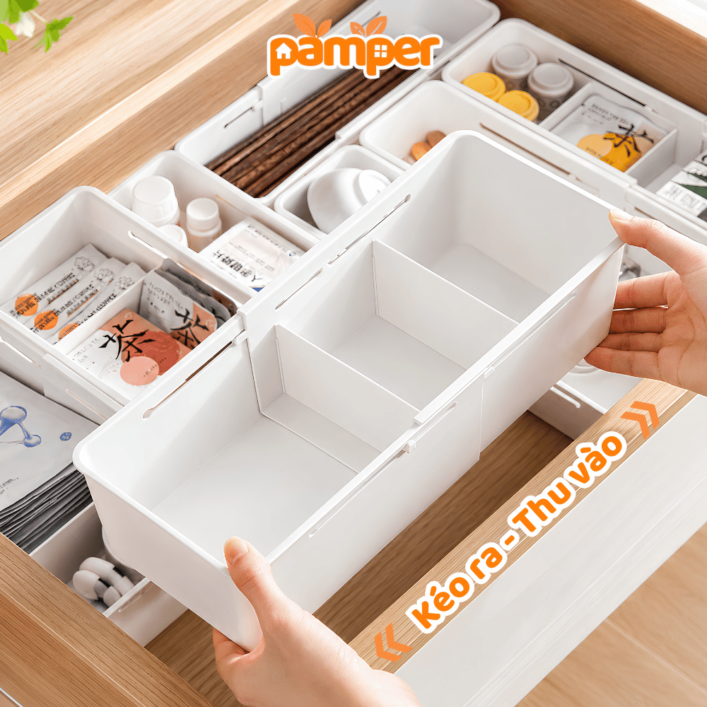 Khay Chia Ngăn Kéo Có Vách Ngăn Đựng Đồ Đa Năng PAMPER Điều Chỉnh Chiều Dài Nhựa PP Cao Cấp