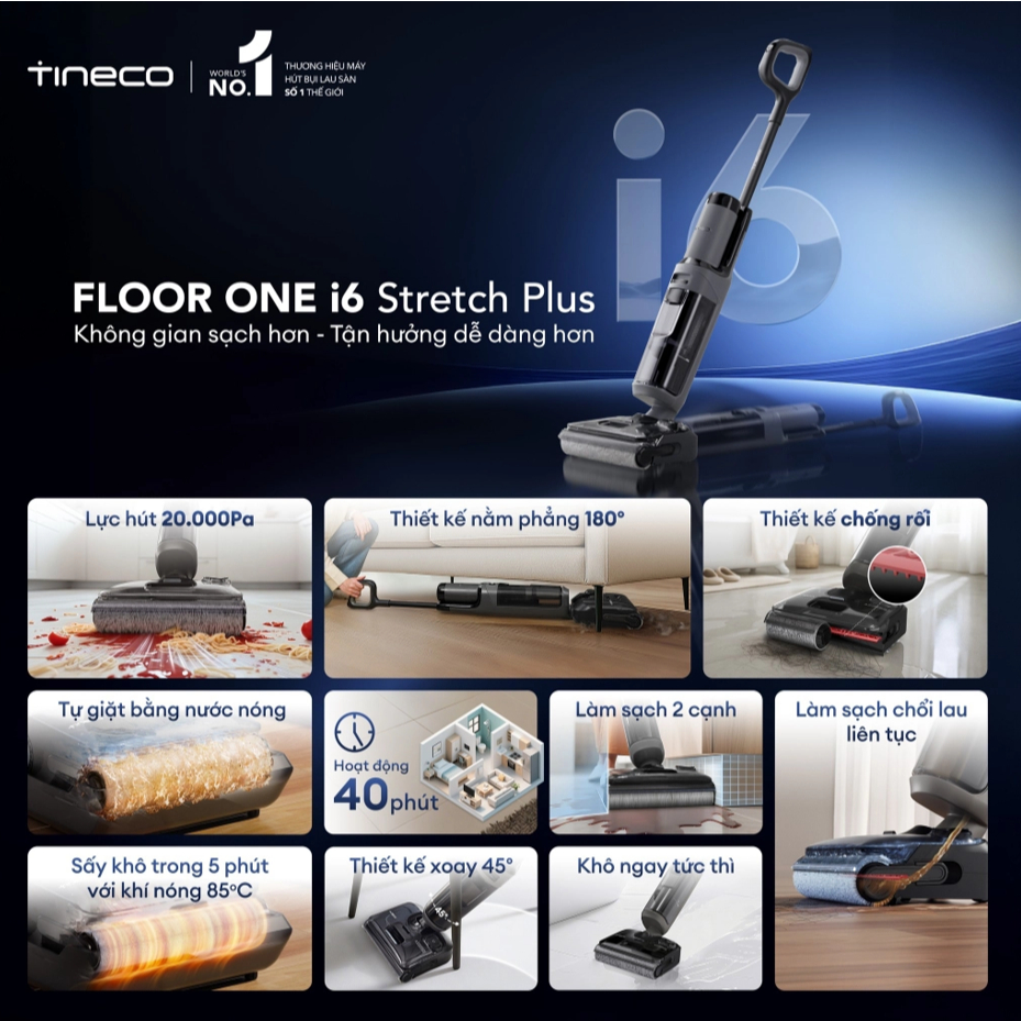 Máy hút bụi lau sàn khô ướt Tineco Floor One S6 Stretch Steam | I6 Stretch Plus - Bảo hành 24 Tháng