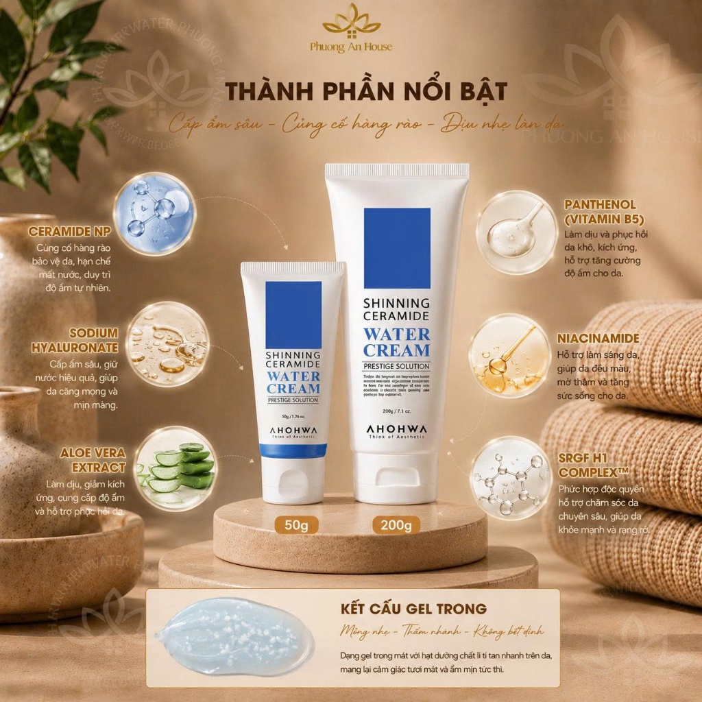 Kem dưỡng ẩm cấp nước Ahohaw Shinning Ceramide Water Cream 50g/200g