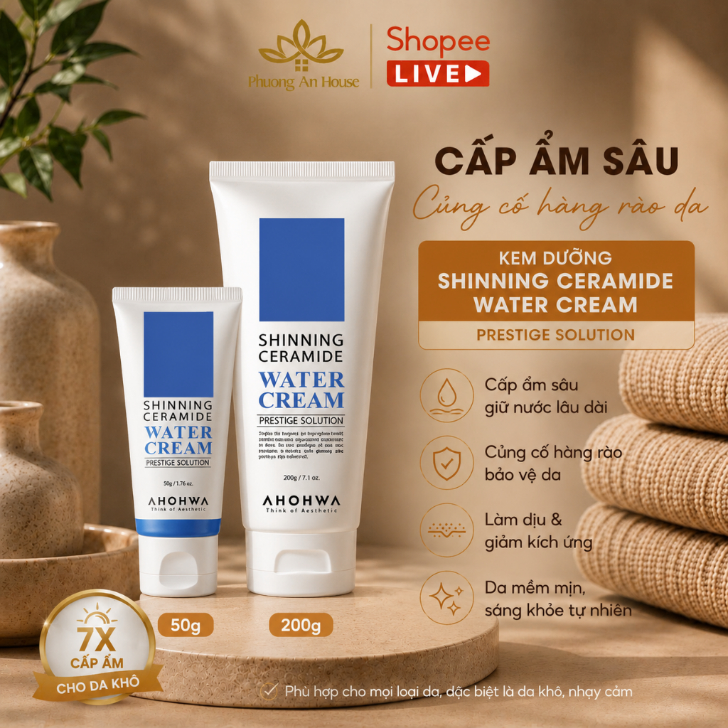 Kem dưỡng ẩm cấp nước Ahohaw Shinning Ceramide Water Cream 50g/200g