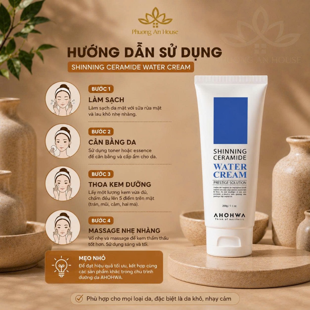 Kem dưỡng ẩm cấp nước Ahohaw Shinning Ceramide Water Cream 50g/200g