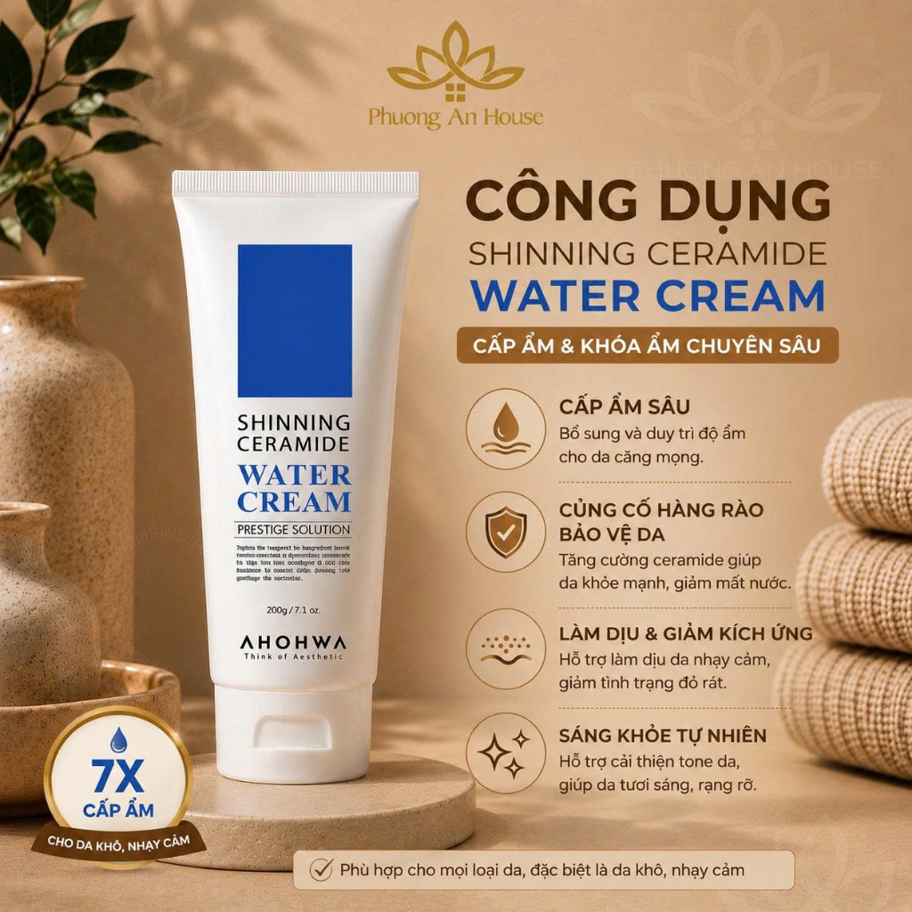 Kem dưỡng ẩm cấp nước Ahohaw Shinning Ceramide Water Cream 50g/200g