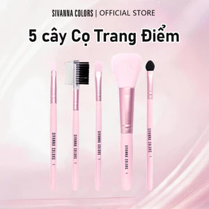 Bộ Cọ Trang Điểm SIVANNA COLORS 5 Cây Cao Cấp Lông Mềm Mịn Không Rụng Cọ Mắt Má Hồng Môi & Chân Mày Makeup BR01