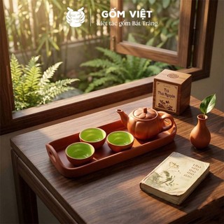 Bộ ấm chén tử sa đất nung dáng mini nhỏ gọn, kèm khay cao cấp - Gốm sứ Bát Tràng -  Gốm Việt