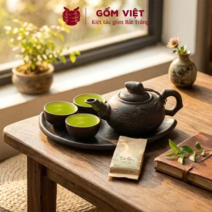 Bộ ấm chén tử sa đất nung dáng mini nhỏ gọn, kèm khay cao cấp - Gốm sứ Bát Tràng - Gốm Việt