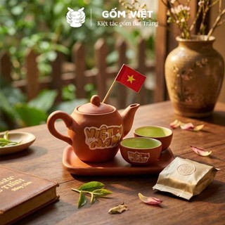 Bộ ấm chén tử sa đất nung dáng mini nhỏ gọn, kèm khay cao cấp - Gốm sứ Bát Tràng -  Gốm Việt