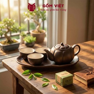 Bộ ấm chén tử sa đất nung dáng mini nhỏ gọn, kèm khay cao cấp - Gốm sứ Bát Tràng -  Gốm Việt