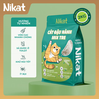 Cát đậu nành mix tre NIKAT 2KG, cát vệ sinh cho mèo không bụi, vón cục, khử mùi tốt, tiết kiệm