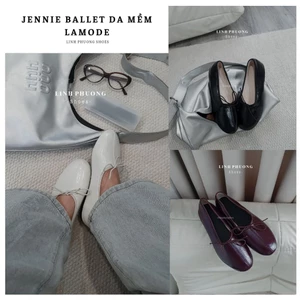 Giày Jennie Ballet bệt nơ dây da cực mềm đế bẻ cong được 90 độ