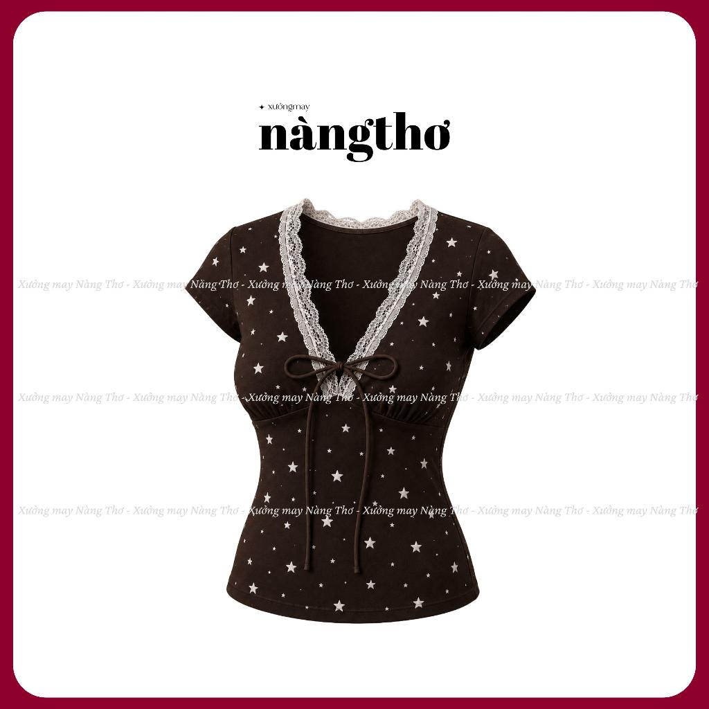 377[MÀU ĐỘC QUYỀN] Áo Kiểu Nữ Ôm Body Y2K Cổ Tim Phối Ren Cột Dây Chất Thun Cotton Mịn