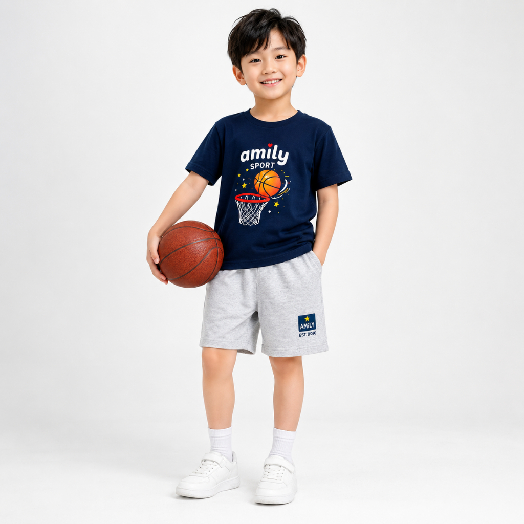 Bộ mặc nhà bé trai cộc tay AMILY 1T260601 cotton mềm mịn mát cho bé có in hình hoạ tiết 2LS26S004