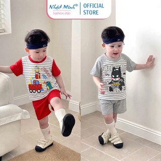 Set Bộ Bé Trai Áo Thun Tay Ngắn In Hoạ Tiết Siêu Ngầu, Quần Short Thun Mềm Mát Mùa Hè Cho Bé 7-30kg