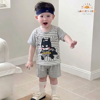 Set Bộ Bé Trai Áo Thun Tay Ngắn In Hoạ Tiết Siêu Ngầu, Quần Short Thun Mềm Mát Mùa Hè Cho Bé 7-30kg