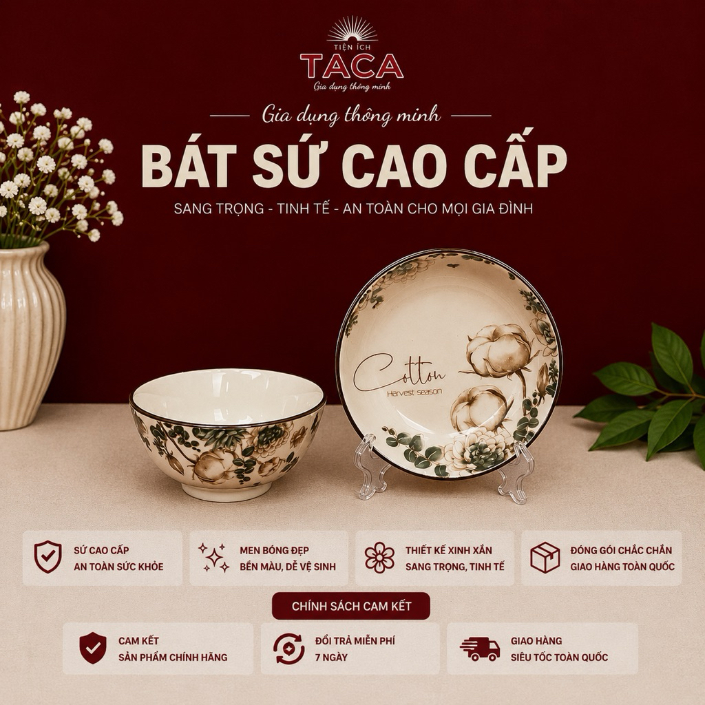 Bộ bát Hoa Hồng Pháp Gốm sứ xuất khẩu 21 chi tiết, bát đĩa ăn cơm gia đình, chén đĩa cao cấp