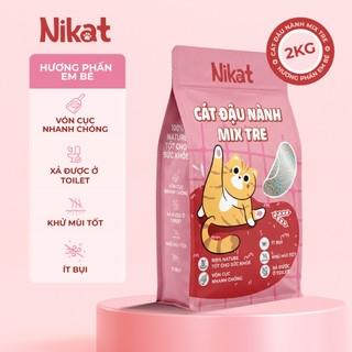 Cát đậu nành mix tre NIKAT 2KG, cát vệ sinh cho mèo không bụi, vón cục, khử mùi tốt, tiết kiệm