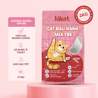 Cát đậu nành mix tre NIKAT 2KG, cát vệ sinh cho mèo không bụi, vón cục, khử mùi tốt, tiết kiệm