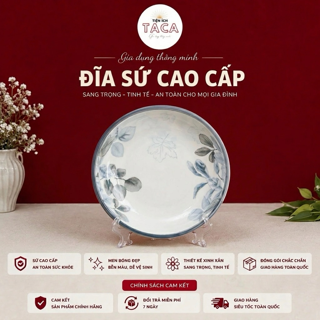 Mã Lẻ Bộ Bát Đĩa Diệp Hồng, Gốm Sứ Cao Cấp Dày Dặn