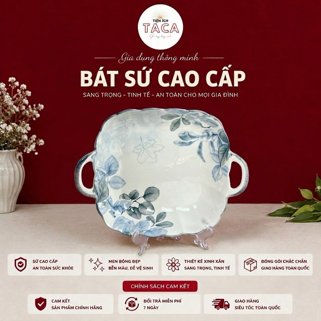 Mã Lẻ Bộ Bát Đĩa Diệp Hồng, Gốm Sứ Cao Cấp Dày Dặn