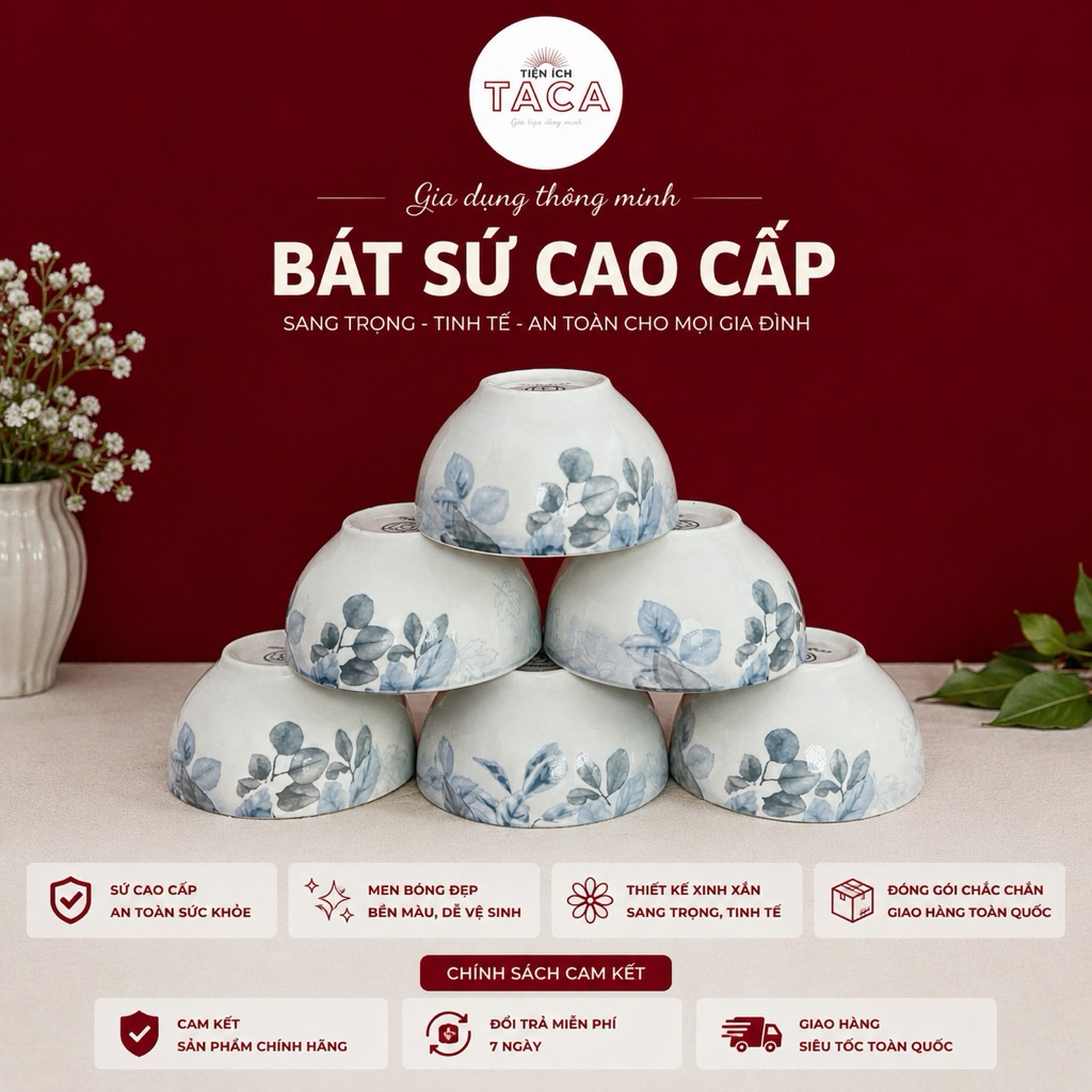 Mã Lẻ Bộ Bát Đĩa Diệp Hồng, Gốm Sứ Cao Cấp Dày Dặn
