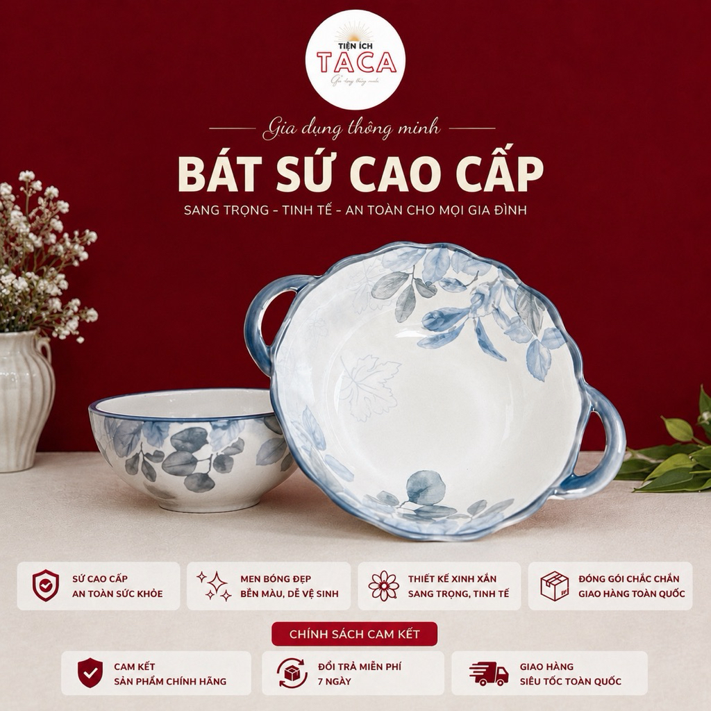 Mã Lẻ Bộ Bát Đĩa Diệp Hồng, Gốm Sứ Cao Cấp Dày Dặn