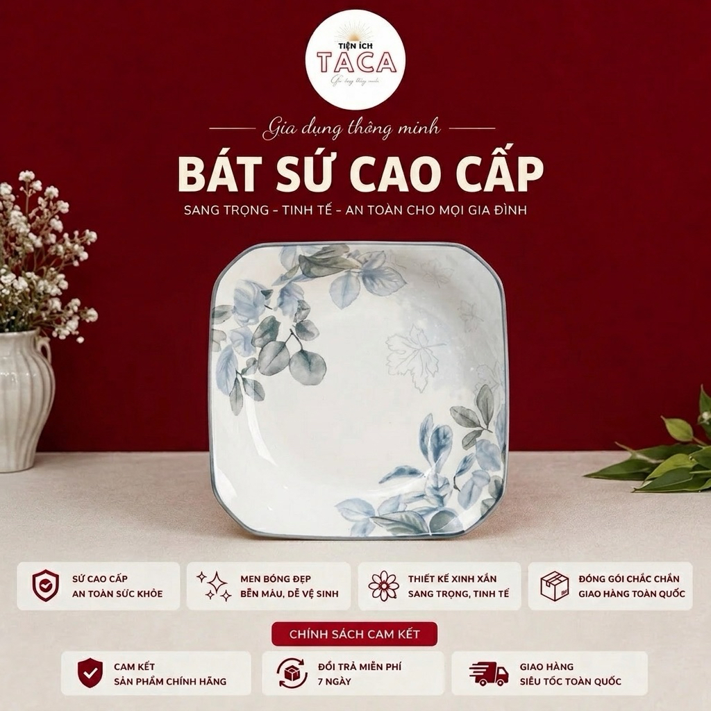 Mã Lẻ Bộ Bát Đĩa Diệp Hồng, Gốm Sứ Cao Cấp Dày Dặn