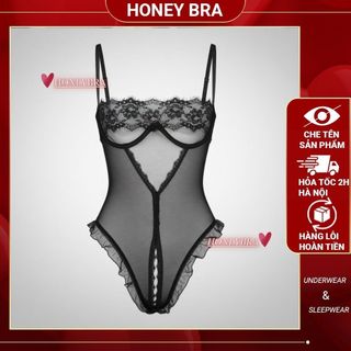 Bodysuit Nữ JS15 HoneyBra - Đồ Ngủ Gợi Cảm Quyến Rũ, Jumpsuit Lingerie Ren Đen Sexy Tăng Sức Hút Phò