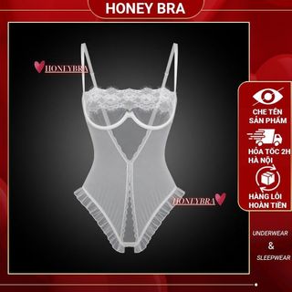 Bodysuit Nữ JS15 HoneyBra - Đồ Ngủ Gợi Cảm Quyến Rũ, Jumpsuit Lingerie Ren Đen Sexy Tăng Sức Hút Phò