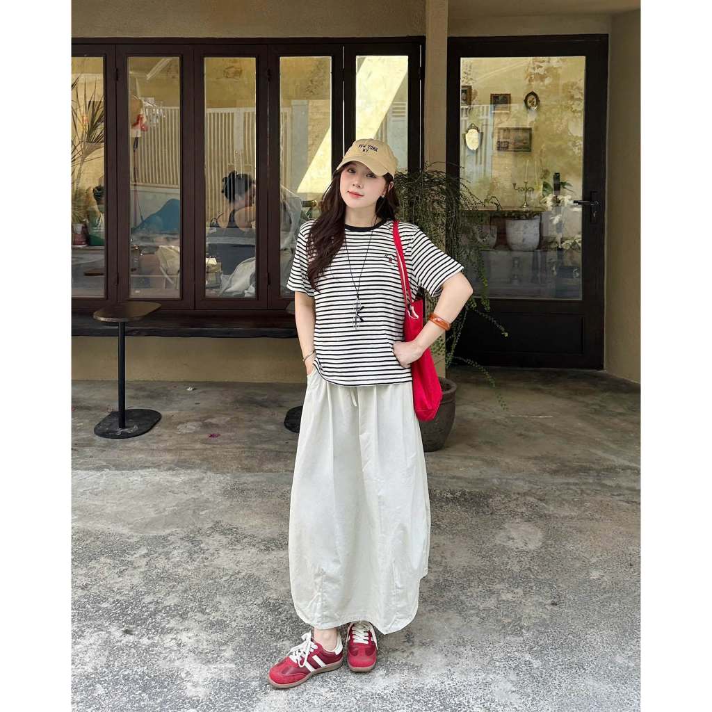 Áo thun Sugar nt cổ tròn sọc ngang thêu trái cherry