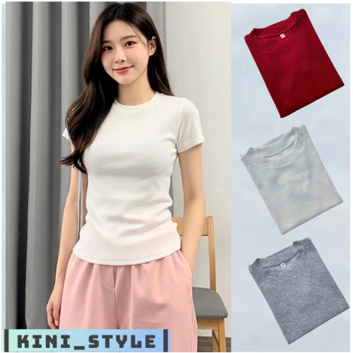 Áo thun cổ tròn nữ ôm body chât liệu thun bo gân dày dặn 38kg - 59kg KINI_Style.