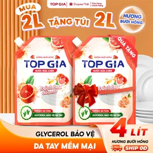 Nước Rửa Chén Bát TopGia Hương Bưởi Thiên Nhiên, An Toàn Da Tay, Sạch Dầu Mỡ, Túi 2L