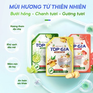 [MUA 2 TẶNG 2] Nước Rửa Chén Bát TopGia Hương Bưởi Thiên Nhiên, An Toàn Da Tay, Sạch Dầu Mỡ, Túi 2L