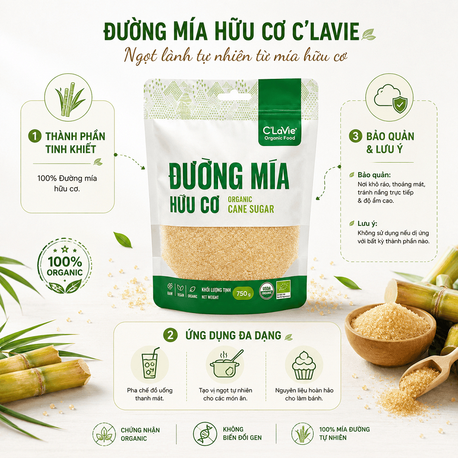 Đường Mía Hữu Cơ Kasib/ C'lavie Organic Cane Sugar