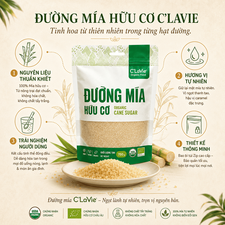 Đường Mía Hữu Cơ Kasib/ C'lavie Organic Cane Sugar