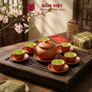 Bộ ấm chén tử sa đất nung dáng bích yên màu đỏ, đen dung tích 320ml - Gốm sứ Bát Tràng - Gốm Việt