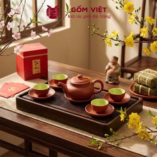 Bộ ấm chén tử sa đất nung dáng bích yên màu đỏ, đen dung tích 320ml - Gốm sứ Bát Tràng - Gốm Việt