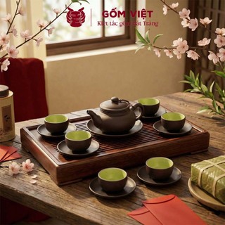 Bộ ấm chén tử sa đất nung dáng bích yên màu đỏ, đen dung tích 320ml - Gốm sứ Bát Tràng - Gốm Việt