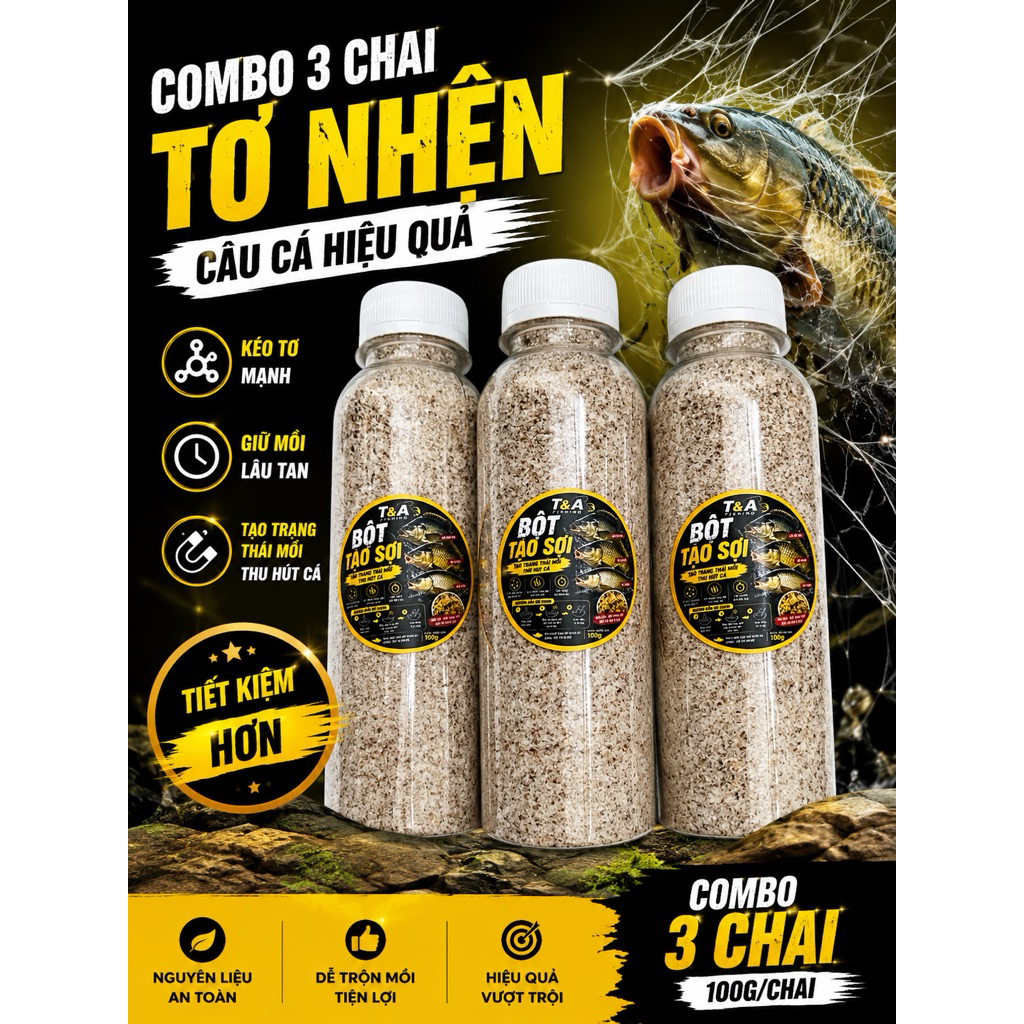 Tơ nhện câu cá T&A Fishing 100g, combo 3 chai tơ nhện 100g dùng làm mồi câu, mồi vuốt hiệu quả