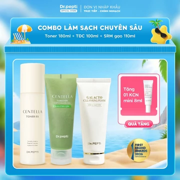 Combo Làm Sạch Chuyên Sâu Dr.Pepti Bảo Vệ Da Gồm Nước Hoa Hồng 180ml Và Tẩy Tế Bào 100ml & Sữa Rửa Mặt Gạo 110ml