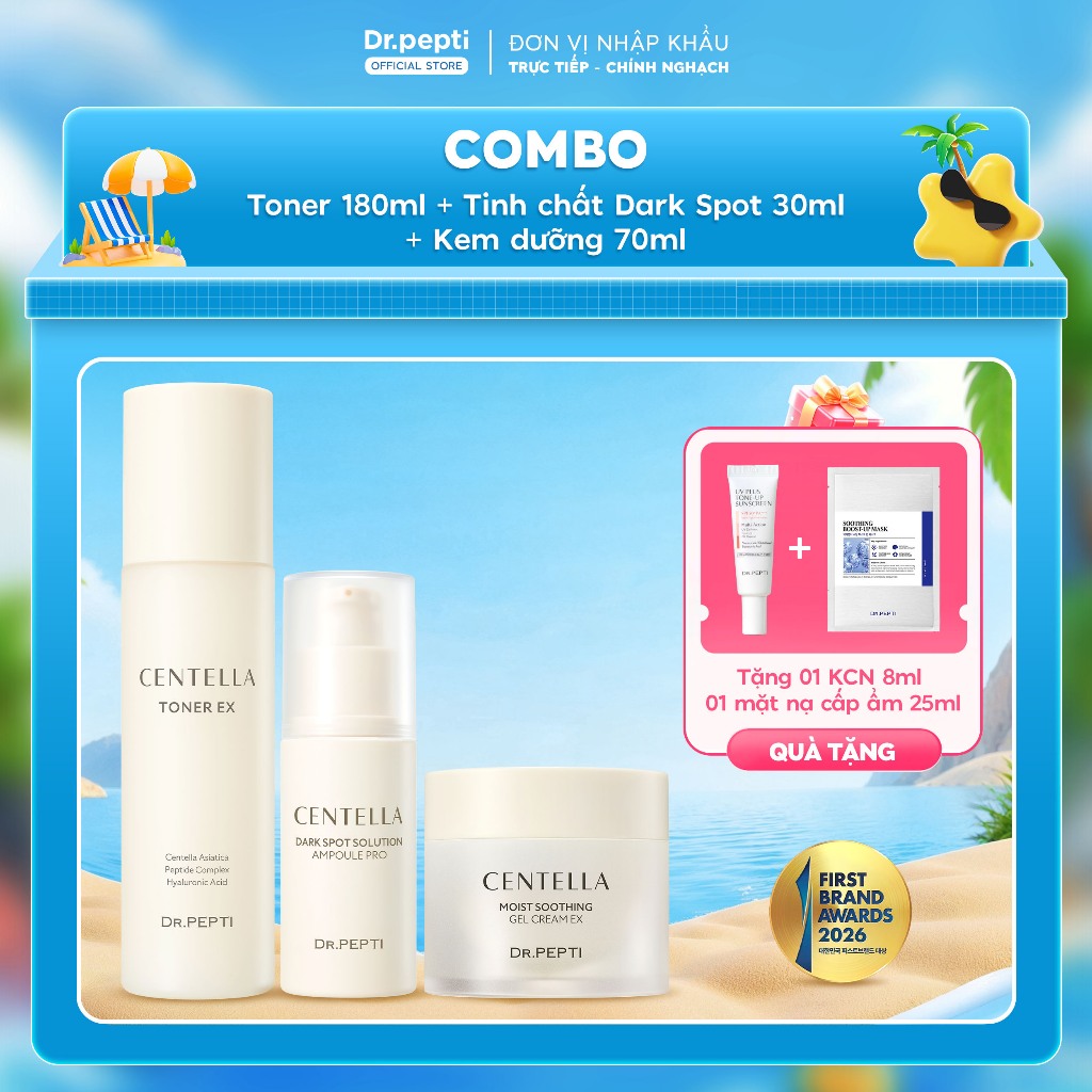 Combo Dưỡng Trắng, Cấp Ẩm, Sáng Da | Toner EX 180ml, Tinh Chất Trắng Da 30ml & Kem Dưỡng Ẩm 70ml
