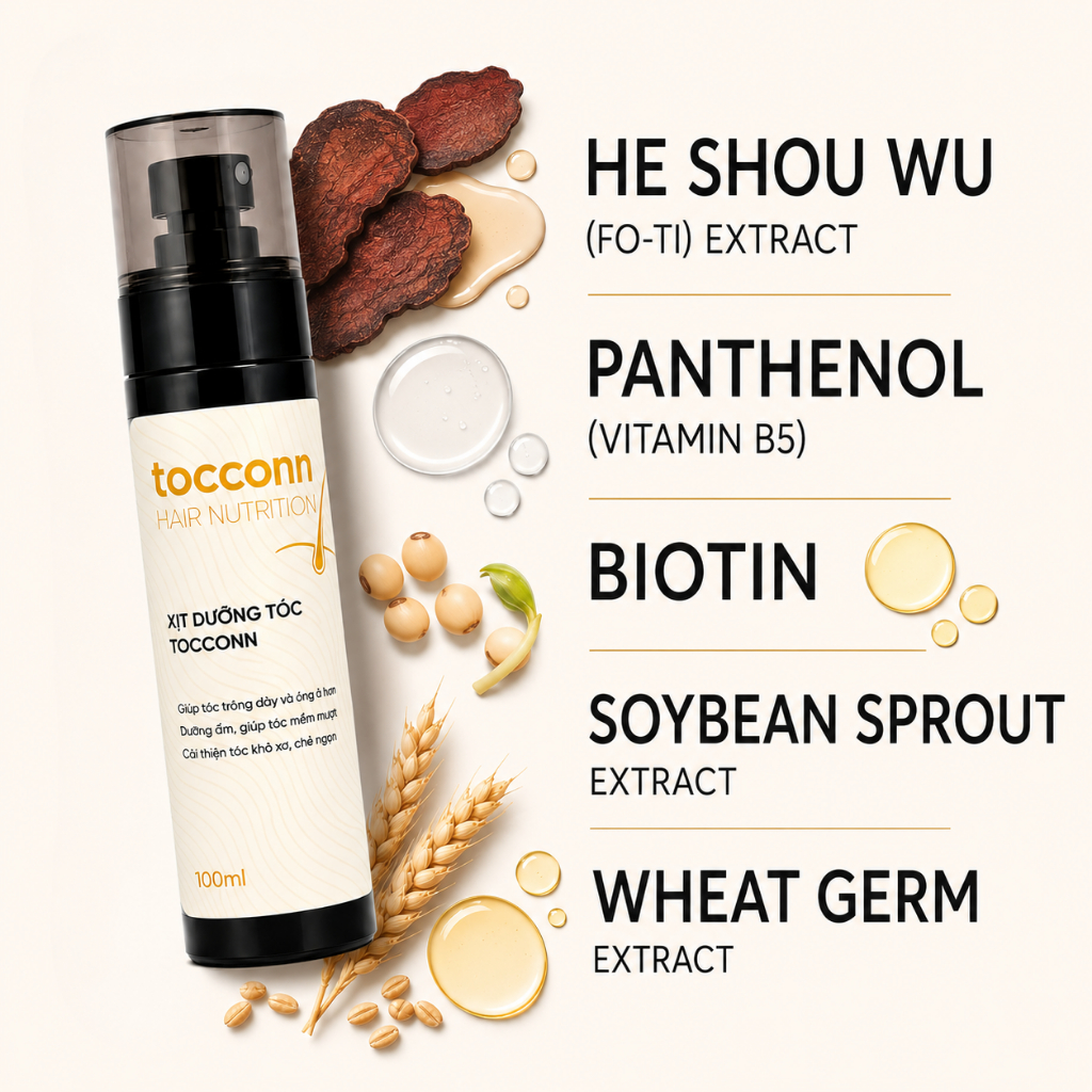 Xịt Dưỡng Tóc Tocconn 100ml - hỗ trợ kích thích mọc tóc con - nuôi dưỡng nang tóc chắc khoẻ dày