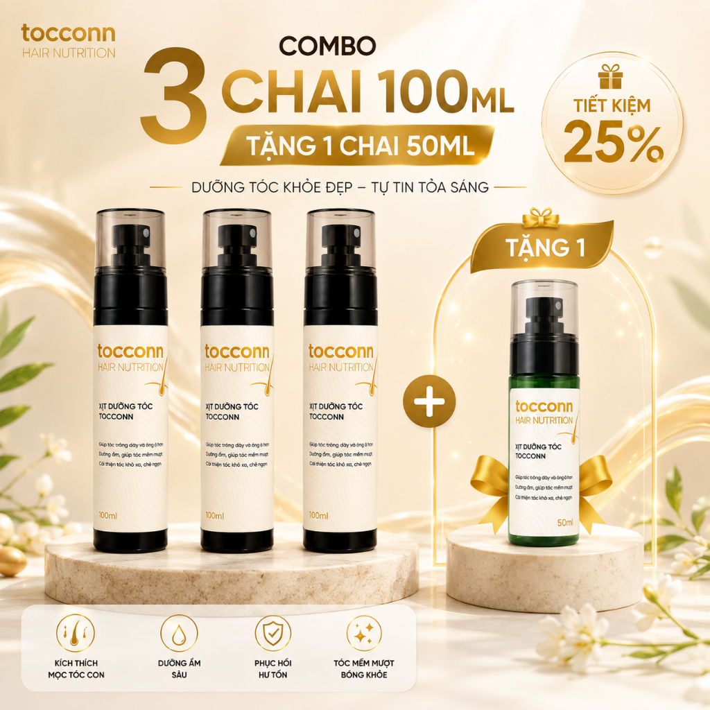 Combo 3 chai xịt dưỡng hỗ trợ kích thích mọc tóc con - thương hiệu Tocconn - 100ml - chăm sóc tóc nữ