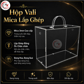 [TỰ LẮP GHÉP] Vali Mica Bày Hoa Quà Trong Suốt - Hộp Mika Trang Trí Hoa Quà Tết - Hộp Meka Cao Cấp Hoa Sáp Quà Tặng