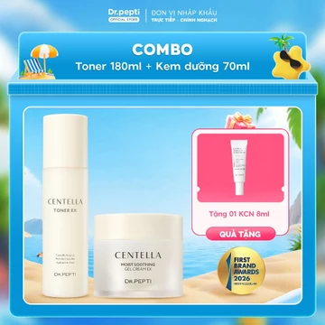 Combo Dưõng Da Gọn Lẹ Dr.PEPTI Cấp Ẩm, Phục Hồi Da Gồm Toner Centella EX 180ml Và Kem Dưỡng Ẩm 70ml