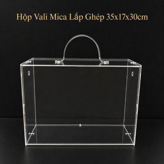 [TỰ LẮP GHÉP] Vali Mica Bày Hoa Quà Trong Suốt - Hộp Mika Trang Trí Hoa Quà Tết - Hộp Meka Cao Cấp Hoa Sáp Quà Tặng
